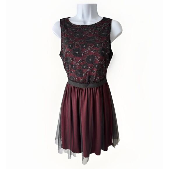 VTG Y2K Womens Lace Tulle Dress 3 Burgundy Black Whimsigoth Mall Goth Fairycore - Picture 1 of 14
